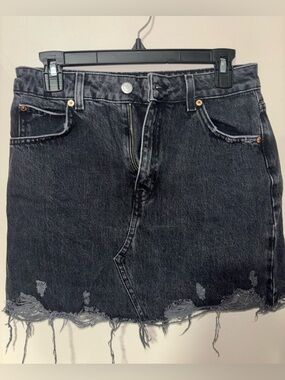 Topshop Black Distressed Denim Mini Skirt